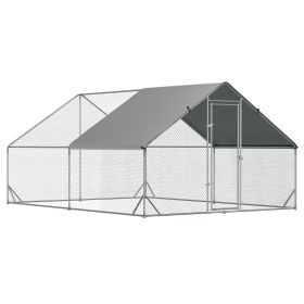 PawHut 10 x 13 x 6.5 Large Metal Chicken Coops Walk-in Poultry Cage with Cover Lockable Door for Outdoor Backyard Silver