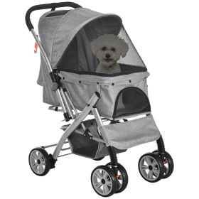 PawHut Travel Pet Stroller for Dogs, Cats, One-Click Fold Jogger Pushchair with Swivel Wheels, Braket, Basket Storage, Safety Belts, Adjustable C