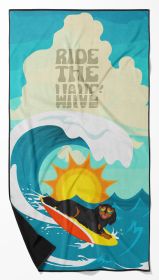 Surfer Dog Black and Tan Cavalier Spaniel Premium Beach Towel Oversized Towel Beach Blanket, Pool, Beach Essentials, Yoga, Premium Bath Towel