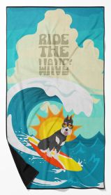 Surfer Dog Black Silver Schnauzer Premium Beach Towel Oversized Towel Beach Blanket, Pool, Beach Essentials, Yoga, Premium Bath Towel, Quick Dry Plush
