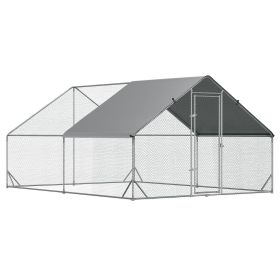 10 x 13 x 6.5 Large Metal Chicken Coops Walk-in Poultry Cage with Cover Lockable Door for Outdoor Backyard Silver