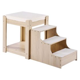 Pet Bunk Bed with Stairs, Dog/Cat Window Perch, Multi-Level Bed Window Perch Dog Bedside Sleeper, Lounge Elevated Seat Platform with Foam Cushion,Pet