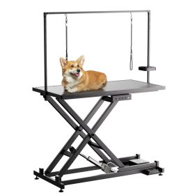 Professional Electric Dog Grooming Table - Heavy Duty, Height Adjustable Pet Grooming Table w/Leveling Wheels, Dog Grooming Arm, Anti Slip Tabletop &