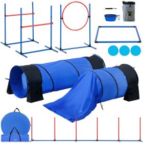 Dog Agility Training Equipment, 7 PCS Set w/ Adjustable High Hurdles,6 Weave Poles,2 Tunnels,Jump Ring,Pause Box,Whistle,Foldable Bowl,Puppy Obstacle
