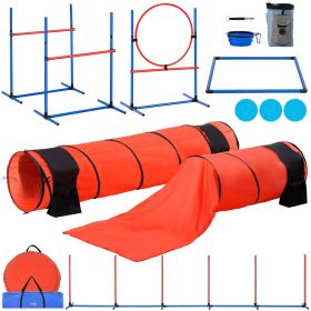 Dog Agility Training Equipment, 7 PCS Set Upgrade w/ Adjustable High Hurdles,6 Weave Poles,2 Tunnels,Jump Ring,Pause Box,Whistle,Foldable Bowl,Puppy O