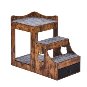 Pet Bunk Bed with Removable Stairs, Dog/Cat Window Perch with Storage (Rustic Brown)