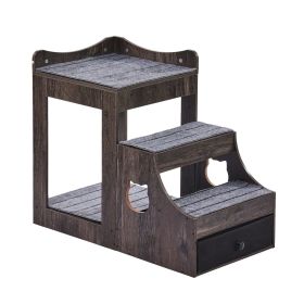 Pet Bunk Bed with Removable Stairs, Dog/Cat Window Perch with Storage (Grey)