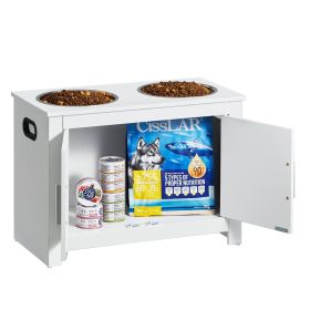 Pet Feeding Station with 2 Stainless Steel Bowls, Elevated Dog Bowls with Storage, Dog Food Storage and Feeder Station with Storage Cabinet, Pet Toy S
