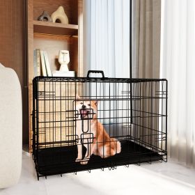 Dog Crate, 36 Inch Medium Dog Cage with Divider and Plastic Leak-Proof Pan Tray, Double Door Folding Metal Wire Cage for Indoor, Outdoor, and Travel,