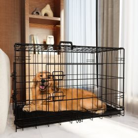 Dog Crate, 48 Inch Large Dog Cage with Divider and Plastic Leak-Proof Pan Tray, Double Door Folding Metal Wire Cage for Indoor, Outdoor, and Travel, M
