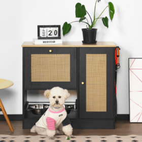 Feeding Station With 2 Lockers, Pet Feeding Station With 2 Elevated Dog Bowls, Side Hooks, Anti-tipping Kit, Hidden Pet Feeding Station For Feedi (Option: BlackVintage)